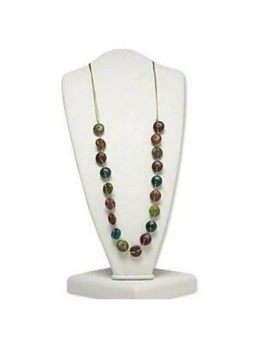 Handmade Ethnic Colored Buri Palm Wood Long Gold Thread Necklace